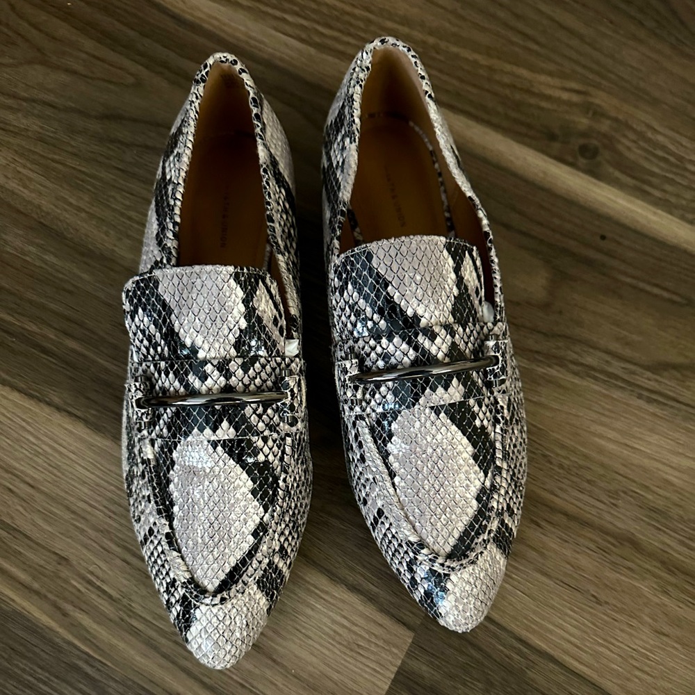 14th & Union black and white snake print loafers